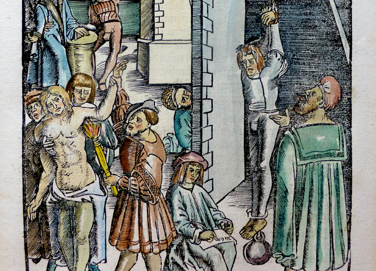 Holzschnitt aus der Bambergensis – Peinliche Befragung_kriminalmuseum