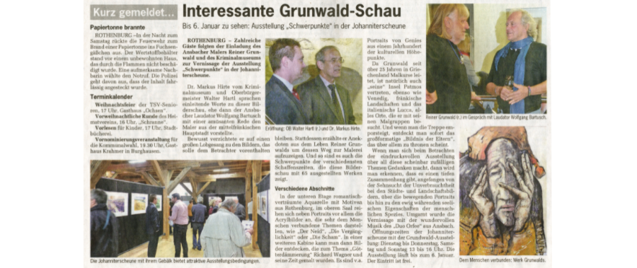 Ausstellung „Schwerpunkte“ des Ansbacher Künstlers Reiner Grunwald, FA Nr. 286