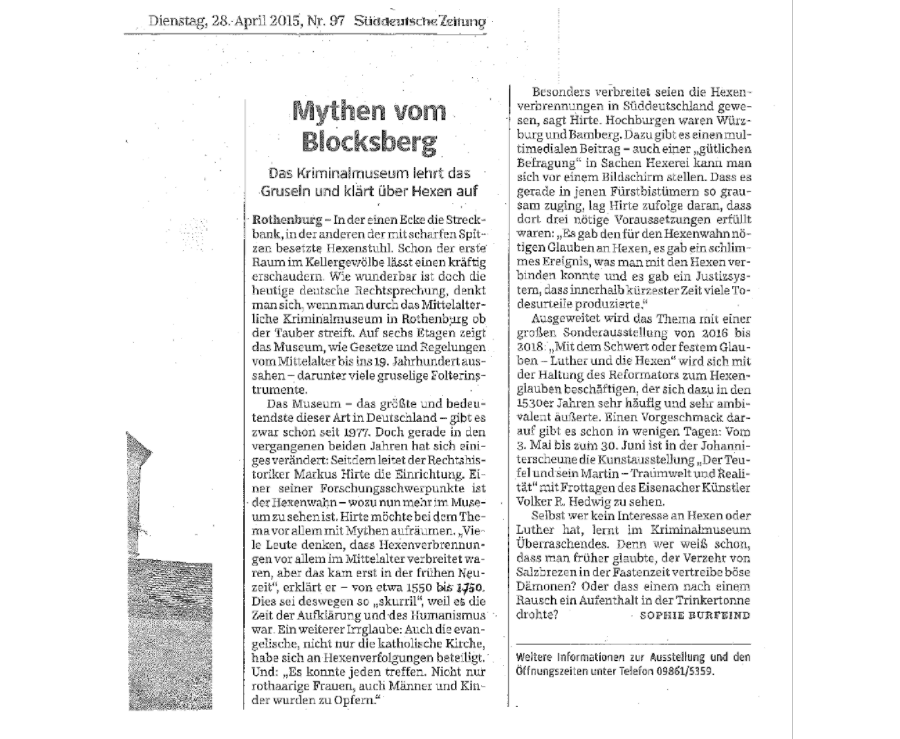 „Süddeutsche Zeitung Nr. 97 – „Mythen vom Blocksberg“